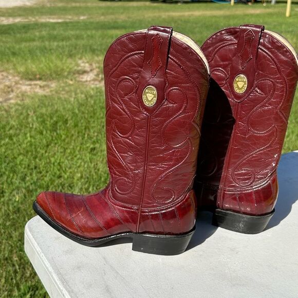 White Diamonds Eel Skin and Goat Leather Cowboy Western Boots Men's Size 6.5 EE - Picture 4 of 12